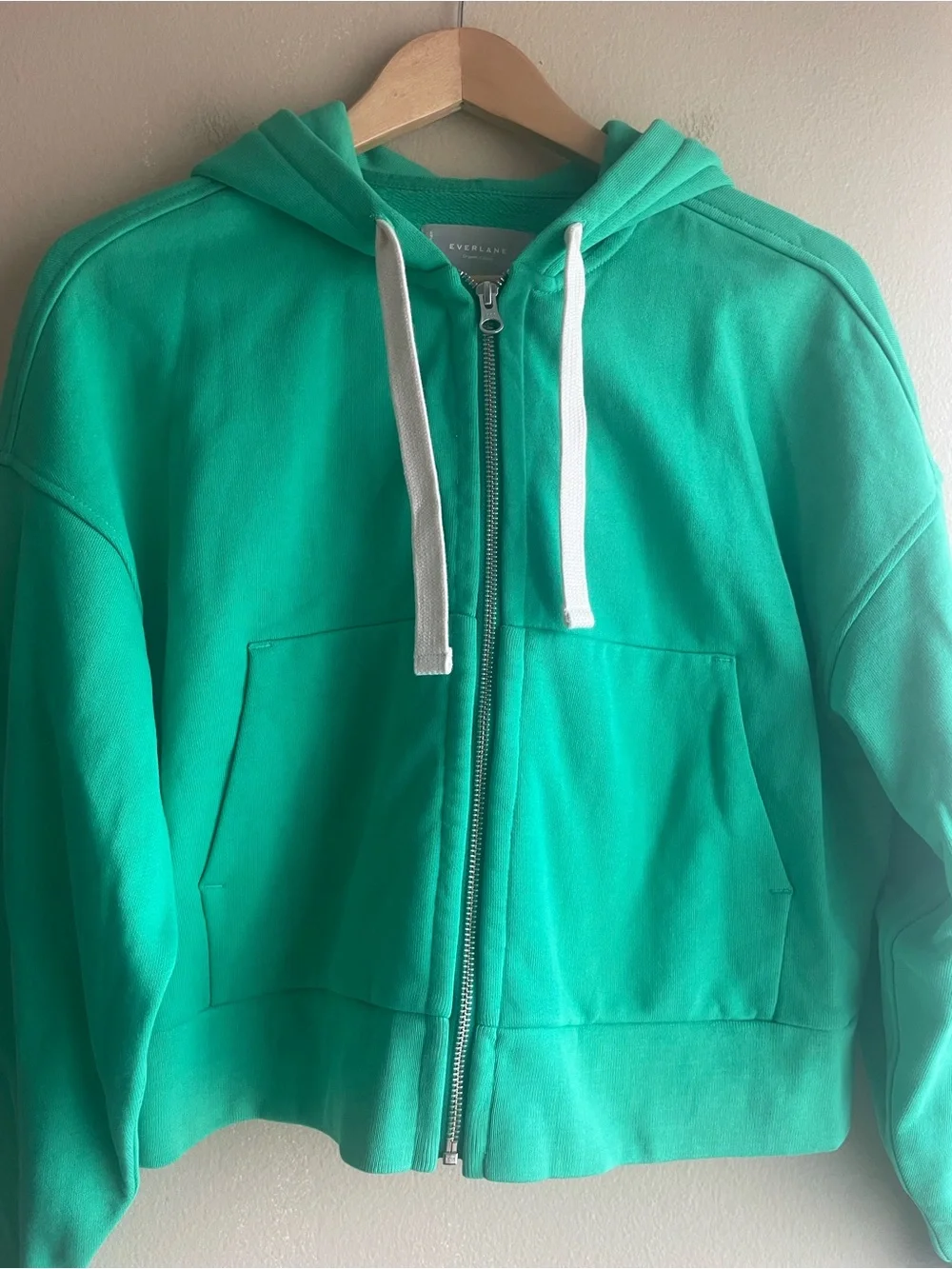 New Everlane Green Full Zip V-Neck Hooded Sweater Size XS - Picture 2 of 13